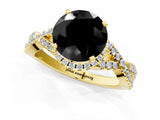 Yellow gold Fancy Black Round Cut Diamond  Halo Twist Band Solitaire Prong Setting Ring_37