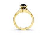 Yellow gold Fancy Black Round Cut Diamond  Halo Twist Band Solitaire Prong Setting Ring_39