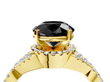 Yellow gold Fancy Black Round Cut Diamond  Halo Twist Band Solitaire Prong Setting Ring_40