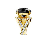 Yellow gold Fancy Black Round Cut Diamond  Halo Twist Band Solitaire Prong Setting Ring_41