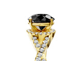 Yellow gold Fancy Black Round Cut Diamond Halo Twist Band Solitaire Prong Setting Ring_5