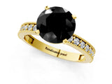 Yellow gold Fancy Black Round Cut Diamond Milgrain Pavé Engagement Ring with Four-Prong Setting_1