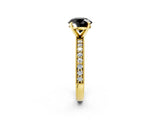 Yellow gold Fancy Black Round Cut Diamond Milgrain Pavé Engagement Ring with Four-Prong Setting_2