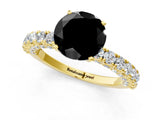 Yellow gold Fancy Black Round Cut Diamond Pavé Band Solitaire Ring with Prong Setting_13