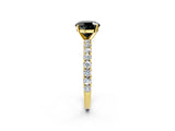 Yellow gold Fancy Black Round Cut Diamond Pavé Band Solitaire Ring with Prong Setting_14