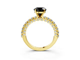 Yellow gold Fancy Black Round Cut Diamond Pavé Band Solitaire Ring with Prong Setting_15