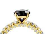 Yellow gold Fancy Black Round Cut Diamond Pavé Band Solitaire Ring with Prong Setting_16