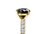 Yellow gold Fancy Black Round Cut Diamond Pavé Band Solitaire Ring with Prong Setting_17