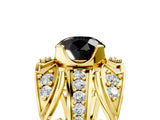 Yellow gold Fancy Black Round Cut Diamond Pave Art Deco Split Shank Ring with Four-Prong Setting_5