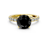 Yellow gold Fancy Black Round Cut Diamond Pave Band Solitaire Ring with Four-Prong Setting_12