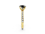 Yellow gold Fancy Black Round Cut Diamond Pave Band Solitaire Ring with Four-Prong Setting_14