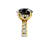 Yellow gold Fancy Black Round Cut Diamond Pave Band Solitaire Ring with Four-Prong Setting_17