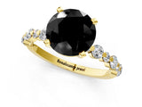 Yellow gold Fancy Black Round Cut Diamond Prong Set Engagement Ring with Pave Band_1