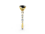 Yellow gold Fancy Black Round Cut Diamond Prong Set Engagement Ring with Pave Band_2