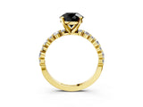 Yellow gold Fancy Black Round Cut Diamond Prong Set Engagement Ring with Pave Band_3