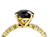 Yellow gold Fancy Black Round Cut Diamond Prong Set Engagement Ring with Pave Band_4