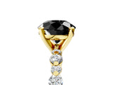 Yellow gold Fancy Black Round Cut Diamond Prong Set Engagement Ring with Pave Band_5