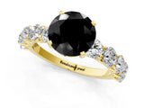 Yellow gold Fancy Black Round Cut Diamond Prong Setting with Side Stones on a Pave Band_1
