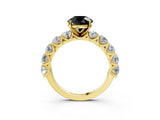 Yellow gold Fancy Black Round Cut Diamond Prong Setting with Side Stones on a Pave Band_3