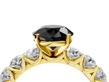 Yellow gold Fancy Black Round Cut Diamond Prong Setting with Side Stones on a Pave Band_4