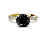 Yellow gold Fancy Black Round Cut Diamond Ring with Pavé Band and Four-Prong Setting