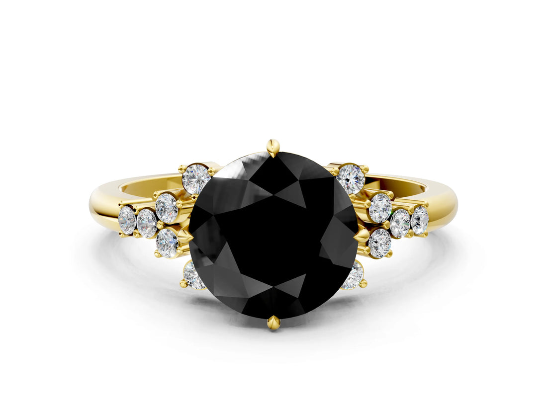 Yellow gold Fancy Black Round Cut Diamond Ring with Side Stones and Four-Prong Setting_36