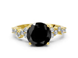 Yellow gold Fancy Black Round Cut Diamond Scattered Round Accent Ring with Prong Setting_12