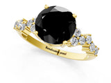Yellow gold Fancy Black Round Cut Diamond Scattered Round Accent Ring with Prong Setting_13