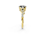 Yellow gold Fancy Black Round Cut Diamond Scattered Round Accent Ring with Prong Setting_14