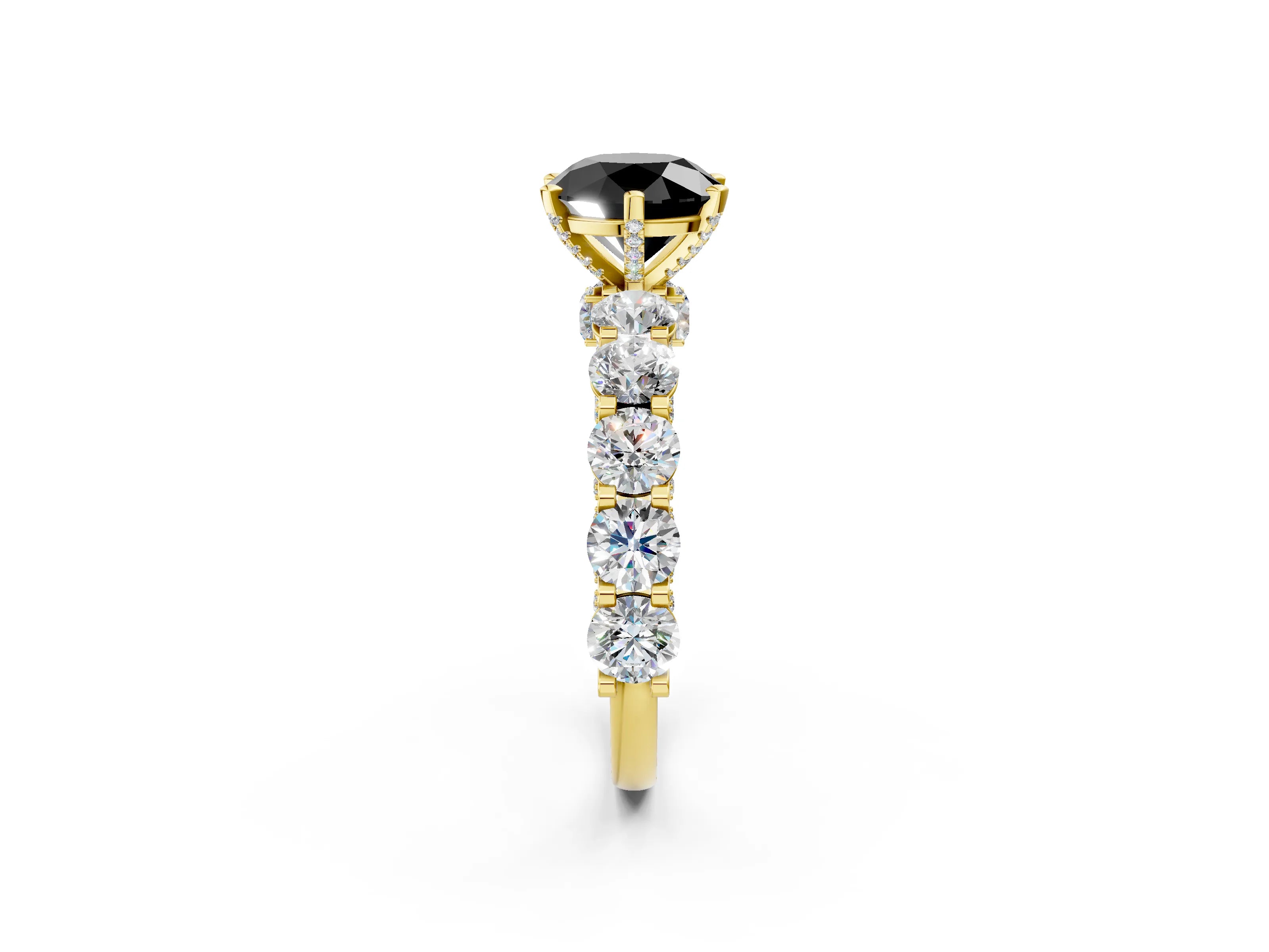 Yellow gold Fancy Black Round Cut Diamond Side Stone Engagement Ring with Four-Prong Setting_38