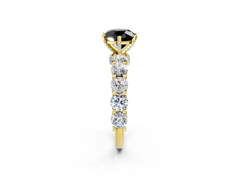Yellow gold Fancy Black Round Cut Diamond Side Stone Engagement Ring with Four-Prong Setting_38