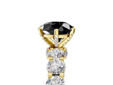 Yellow gold Fancy Black Round Cut Diamond Side Stone Engagement Ring with Four-Prong Setting_41