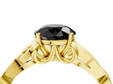 Yellow gold Fancy Black Round Cut Diamond Solitaire Engagement Ring with Celtic Knot Band and Four-Prong Setting_4