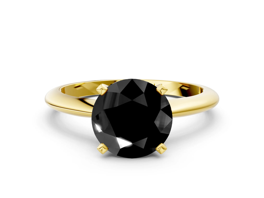 Yellow gold Fancy Black Round Cut Diamond Solitaire Engagement Ring with Classic Band and Four-Prong Setting_24
