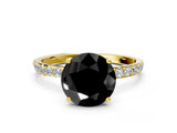 Yellow gold Fancy Black Round Cut Diamond Solitaire Engagement Ring with Pavé Band and Prong Setting