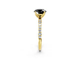 Yellow gold Fancy Black Round Cut Diamond Solitaire Engagement Ring with Pavé Band and Prong Setting_2
