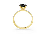 Yellow gold Fancy Black Round Cut Diamond Solitaire Engagement Ring with Pavé Band and Prong Setting_3