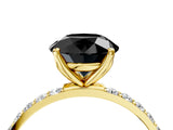 Yellow gold Fancy Black Round Cut Diamond Solitaire Engagement Ring with Pavé Band and Prong Setting_4