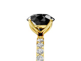 Yellow gold Fancy Black Round Cut Diamond Solitaire Engagement Ring with Pavé Band and Prong Setting_5