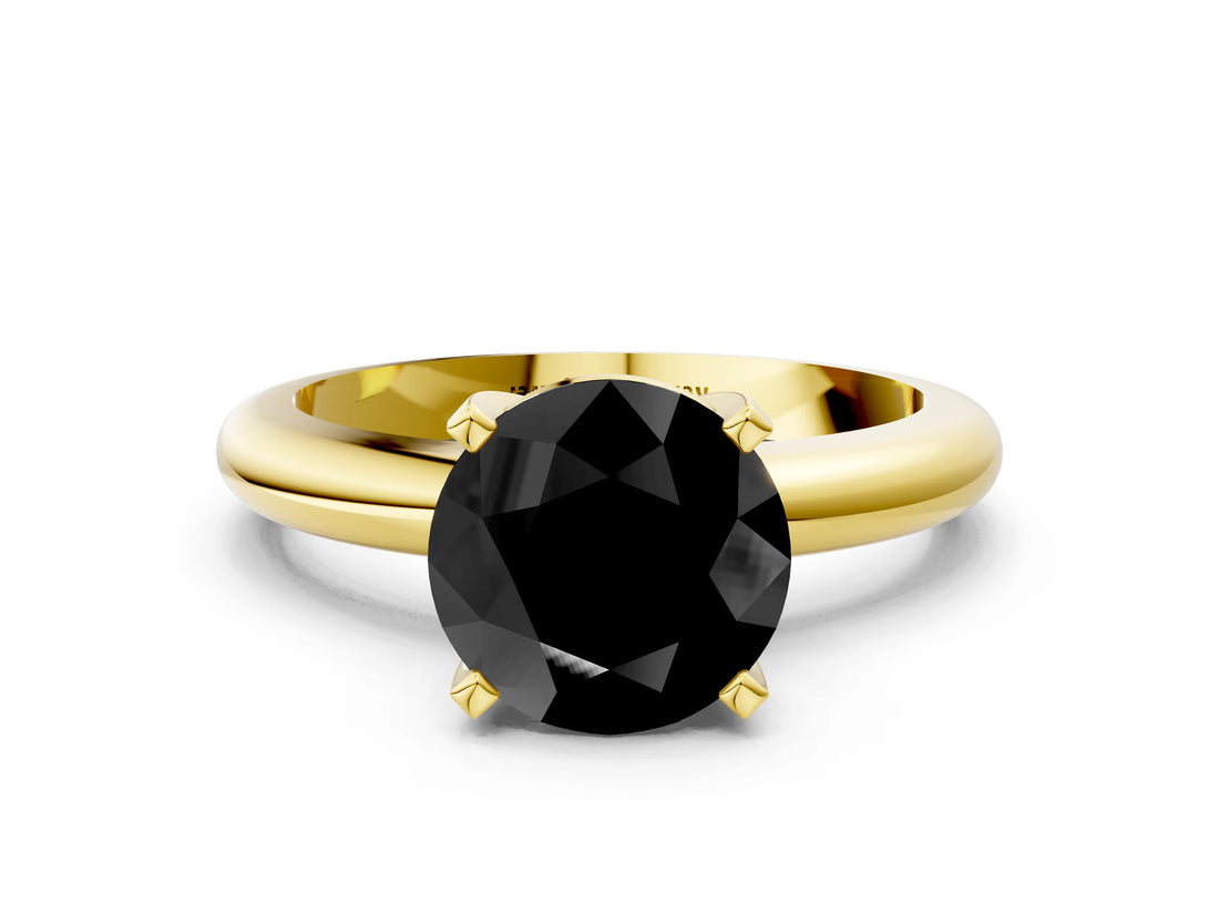 Yellow gold Fancy Black Round Cut Diamond Solitaire Engagement Ring with Round Band and Four-Prong Setting_144