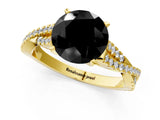 Yellow gold Fancy Black Round Cut Diamond Solitaire Engagement Ring with Twisted Pavé Band and Four-Prong Setting_25