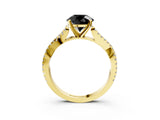 Yellow gold Fancy Black Round Cut Diamond Solitaire Engagement Ring with Twisted Pavé Band and Four-Prong Setting_27