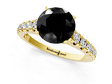 Yellow gold Fancy Black Round Cut Diamond Solitaire Ring with Cathedral Setting and Pavé Band_1