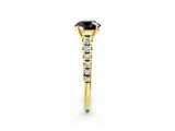 Yellow gold Fancy Black Round Cut Diamond Solitaire Ring with Cathedral Setting and Pavé Band_2