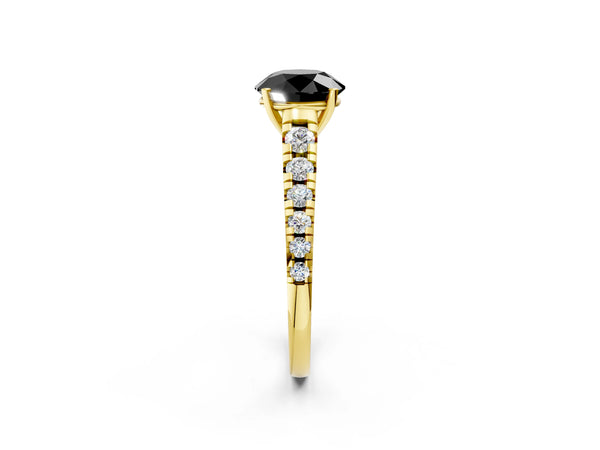 Yellow Gold Round Cathedral Engagement Ring Setting for Black Center with Graduated Pave Accents