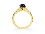 Yellow gold Fancy Black Round Cut Diamond Solitaire Ring with Cathedral Setting and Pavé Band_3