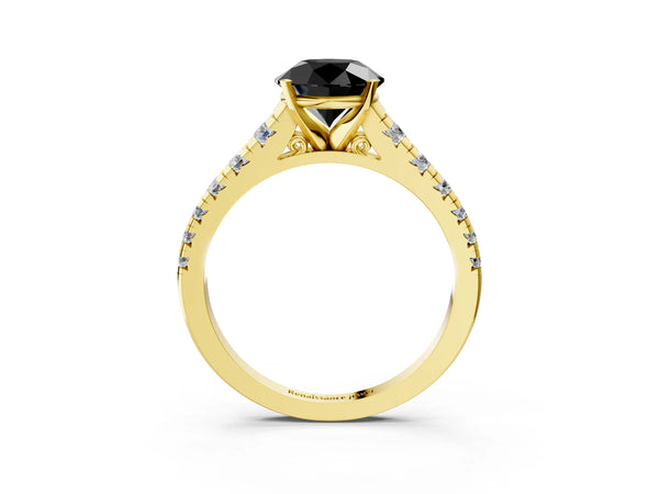 Yellow Gold Round Cathedral Engagement Ring Setting for Black Center with Graduated Pave Accents
