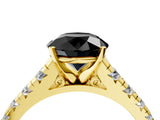 Yellow gold Fancy Black Round Cut Diamond Solitaire Ring with Cathedral Setting and Pavé Band_4