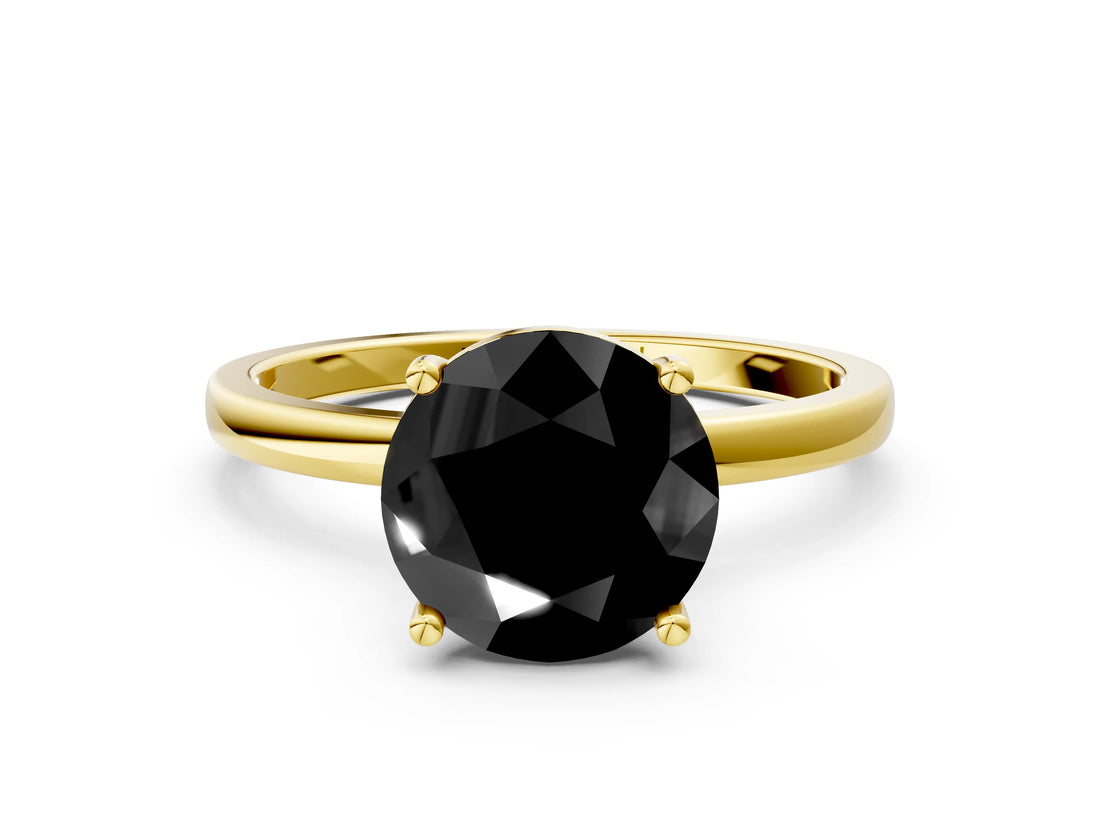 Yellow gold Fancy Black Round Cut Diamond Solitaire Ring with Classic Band and Four-Prong Setting_12