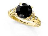 Yellow gold Fancy Black Round Cut Diamond Solitaire Ring with Filigree Band and Four-Prong Setting_1